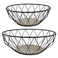 Lade das Bild in den Galerie-Viewer, 2er Set Metallkorb rund Schwarz / Holzboden