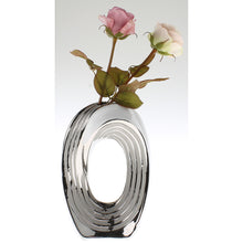 Lade das Bild in den Galerie-Viewer, Vase Weiß Silber oval