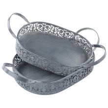 Lade das Bild in den Galerie-Viewer, 2er Set Tablett oval Metall