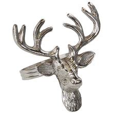 Lade das Bild in den Galerie-Viewer, 6er Set Serviettenringe Hirsch Messing silber