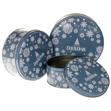 Lade das Bild in den Galerie-Viewer, 3er Set Gebäckdose Metall Merry Christmas Blau