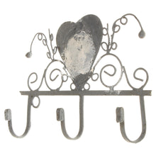Lade das Bild in den Galerie-Viewer, Hakenleiste Herz Antikgrau 3 Haken