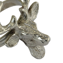 Lade das Bild in den Galerie-Viewer, 6er Set Serviettenringe Hirsch Messing silber