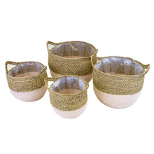 Lade das Bild in den Galerie-Viewer, 4er Pflanz-Korbset mit Griffen Seegras, rose