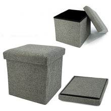 Lade das Bild in den Galerie-Viewer, Aufbewahrungshocker, Faltbare Box Leinenoptik Grau