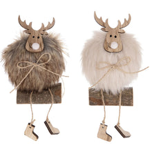 Lade das Bild in den Galerie-Viewer, 2er Set Rentier mit Fell Holz Beige