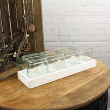 Lade das Bild in den Galerie-Viewer, Advenzkerzenständer Glas, mit Holztablett weiß