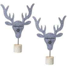 Lade das Bild in den Galerie-Viewer, 2er Set Rentierkopf Filz auf Holzsockel