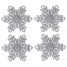 Lade das Bild in den Galerie-Viewer, 4er Set Christbaumhänger Schneeflocke Silber Glitzer