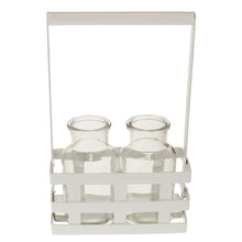 Lade das Bild in den Galerie-Viewer, 2 Vasen im Metallkorb Weiß