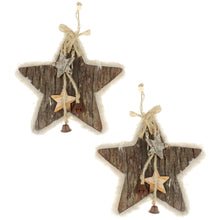 Lade das Bild in den Galerie-Viewer, 2er Set Holzstern mit Fell cm