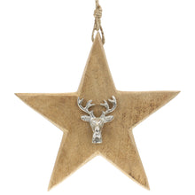 Lade das Bild in den Galerie-Viewer, Holzstern Aufhänger mit Hirsch und Kordel