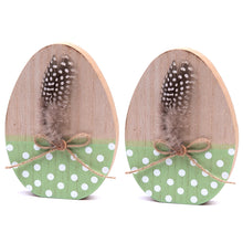 Lade das Bild in den Galerie-Viewer, 2er Set Holzei grün gepunktet mit Feder