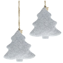 Lade das Bild in den Galerie-Viewer, 2er Set Christbaumhänger Tanne Silber Glitzer