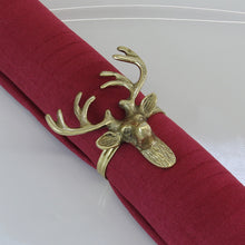 Lade das Bild in den Galerie-Viewer, 4er Set Serviettenringe Hirsch Messing / gold