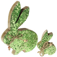 Lade das Bild in den Galerie-Viewer, 2er Set Osterhase Holz Grün Mosaik