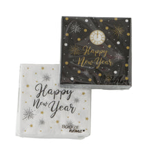 Lade das Bild in den Galerie-Viewer, 2er Set Cocktailserviette Happy New Year weiß schwarz