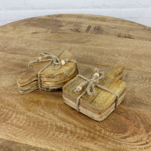 Lade das Bild in den Galerie-Viewer, 8er Set Untersetzer Mangoholz eckig rund