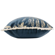 Lade das Bild in den Galerie-Viewer, Dekokissen mit Füllung Blätter Blau Gold 30x50 cm