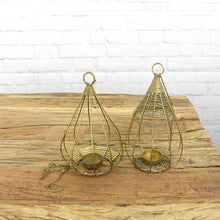 Lade das Bild in den Galerie-Viewer, Teelichthänger 2er SET Antikgold Laterne