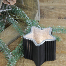 Lade das Bild in den Galerie-Viewer, Teelichthalter Stern Glas schwarz silber glitzernd