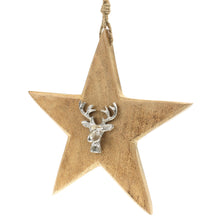Lade das Bild in den Galerie-Viewer, Holzstern Aufhänger mit Hirsch und Kordel