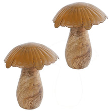 Lade das Bild in den Galerie-Viewer, 2er Set Pilz Skulptur Mangoholz Metall klein
