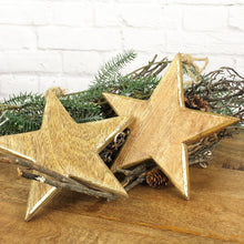 Lade das Bild in den Galerie-Viewer, 2er Set Stern Mangoholz gold 19 cm