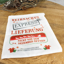 Lade das Bild in den Galerie-Viewer, 2er Set Geschenkbeutel mit Zugband weiß Weihnachtsexpress