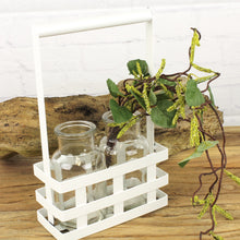 Lade das Bild in den Galerie-Viewer, 2 Vasen im Metallkorb Weiß