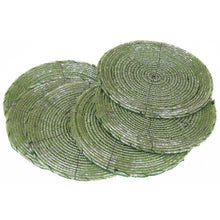 Lade das Bild in den Galerie-Viewer, 6er Set Glasuntersetzer rund Perlenbestickt grün