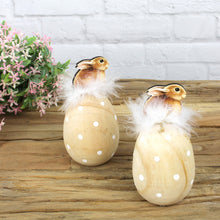 Lade das Bild in den Galerie-Viewer, Oster-Ei 2er Set Holz mit Hase und Fredern