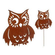 Lade das Bild in den Galerie-Viewer, Gartenstecker Eule Zink rostig
