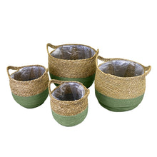 Lade das Bild in den Galerie-Viewer, 4er Pflanz-Korbset mit Griffen Seegras, grün- natur
