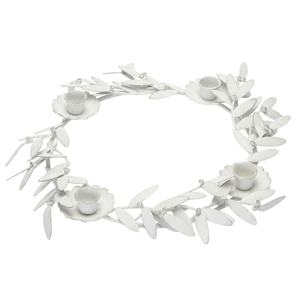 Adventskranz Blätter Landhaus Creme Shabby Dekokranz Advent Stabkerzen Metall