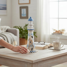 Lade das Bild in den Galerie-Viewer, Deko Leuchtturm Holz Blau Weiß 30 cm Dekofigur maritim
