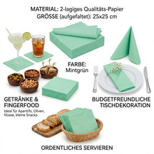 Lade das Bild in den Galerie-Viewer, 40er Set Servietten Papier Mint Grün 25 cm Cocktailservietten Papierservietten modern
