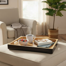 Lade das Bild in den Galerie-Viewer, Dekotablett Holz 37 cm Braun Schwarz modern Tablett Mangoholz
