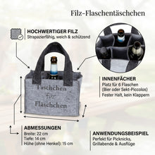 Lade das Bild in den Galerie-Viewer, Flaschentasche Filz Bier od. Picollo Grau Flaschenträger Flaschenhalter
