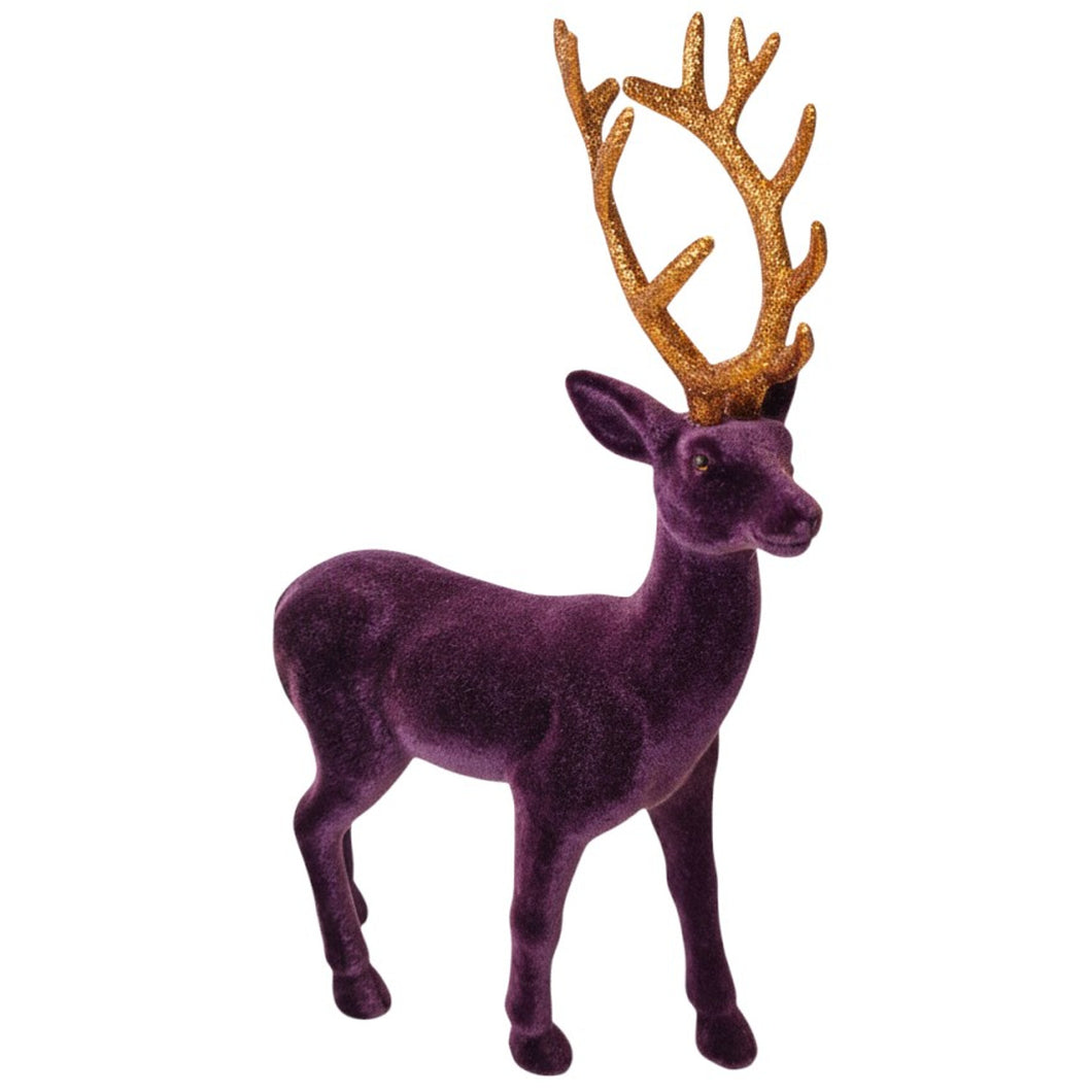 Deko Hirsch Lila 31 cm Kunststoff beflockt Dekofigur Weihnachten Winter Dekohirsch