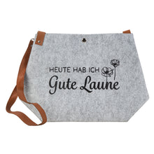 Lade das Bild in den Galerie-Viewer, Filztasche Gute Laune Hellgrau 45 cm Filz Tasche Grau Einkaufstasche Shopper
