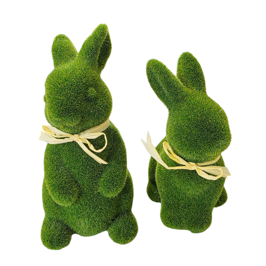 2er Set Dekohase Grün Hasenpaar beflockt modern Hase Osterhase Osterdekoration