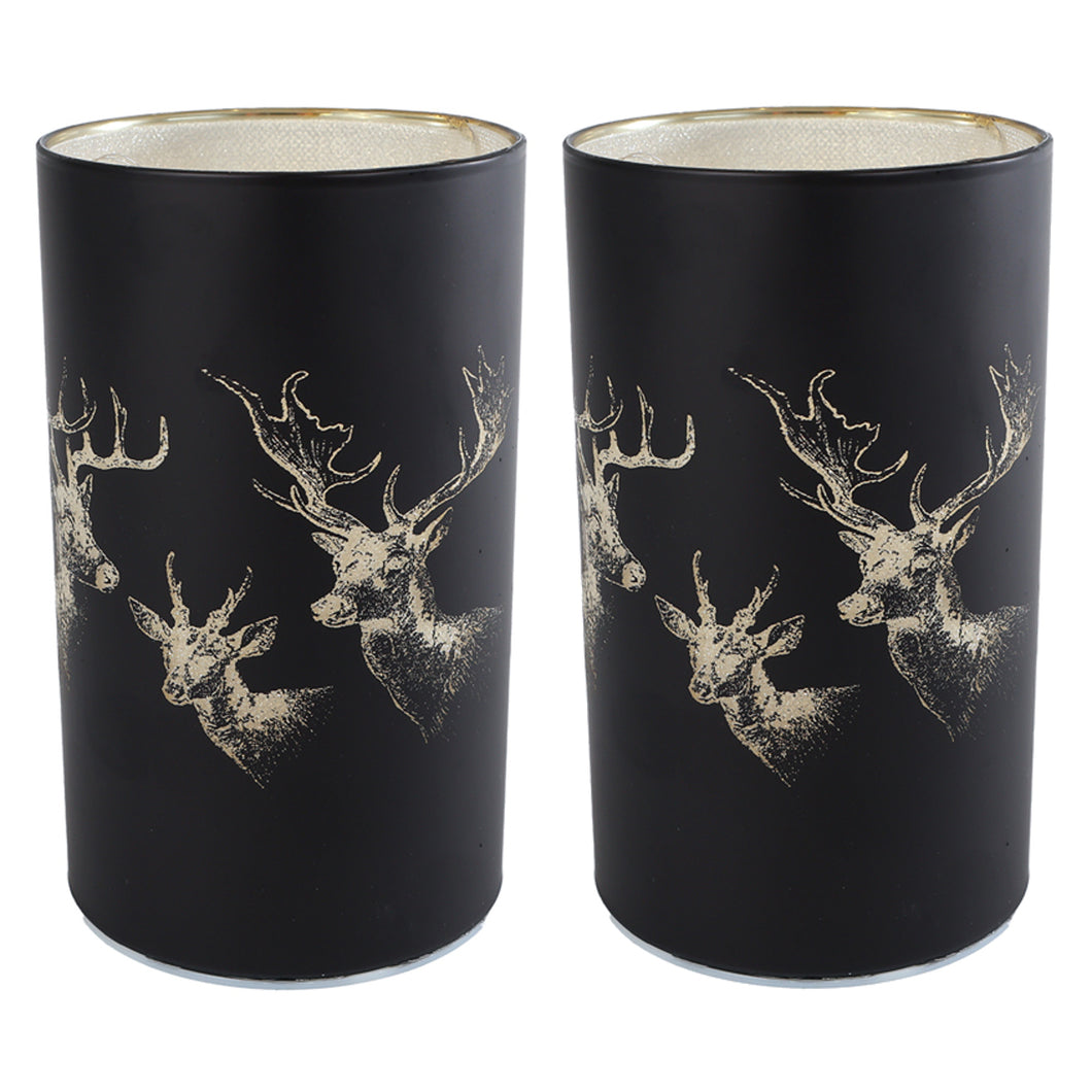 2er Set Led Windlichter Schwarz Gold Hirsch Weihnachten Weihnachtsdeko Tischdeko Weihnachten