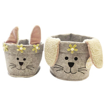 Lade das Bild in den Galerie-Viewer, 2er Set Geschenkkorb Osterhase Filz Grau Rosa Ostergeschenkkorb Deko Ostern
