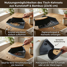Lade das Bild in den Galerie-Viewer, Tischkehrset Schwarz Braun Kunststoff Bambus Holz modern Handfeger Kehrset
