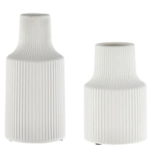 Lade das Bild in den Galerie-Viewer, Dekovase Rillen Weiß 14 cm modern Keramik Vase Tischvase Tisch Deko Keramikvase
