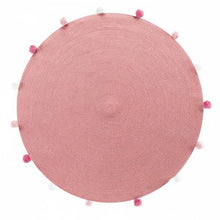 Lade das Bild in den Galerie-Viewer, Deko Teppich Rosa bunt 90 cm Baumwolle uni mit Bommel Wohnteppich Boho
