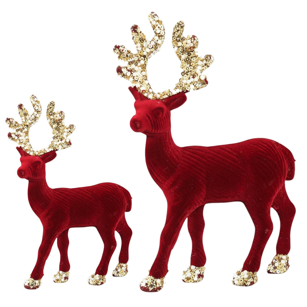 2er Set Deko Rentier Weiß Rot od. Grün Kunststoff beflockt moderne Weihnachtsdekoration Dekofigur Weihnachten