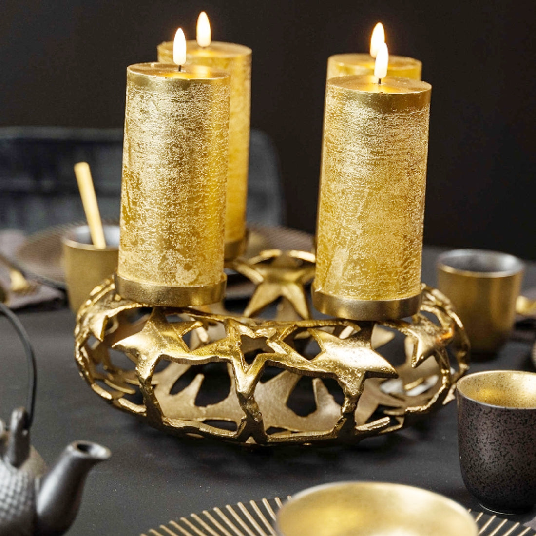 Adventskranz Sterne Gold Metall 31 oder 38 cm – Macosa Home