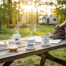 Lade das Bild in den Galerie-Viewer, XL Emaille Tasse Camping Weiß Schwarz 450 ml Parken Metallbecher Campingbecher
